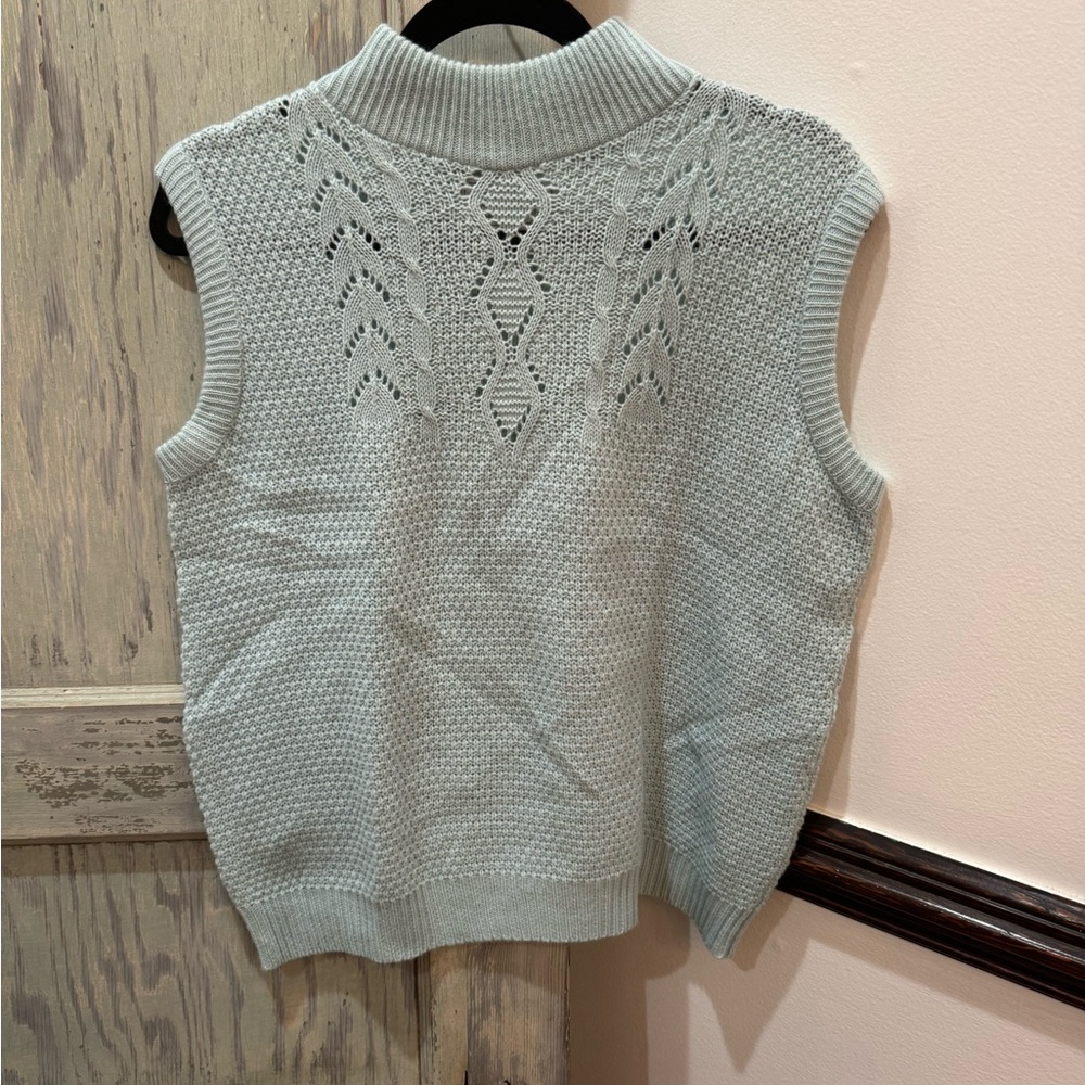 Vintage Herald House Knit Sleeveless Sweater Top Vest Blue Large